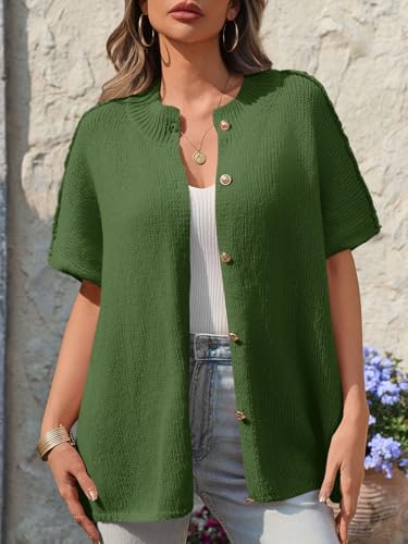 Image of Saodimallsu Womens Short Sleeve Cardigan Sweaters Button Down Lightweight Knit Cardigans