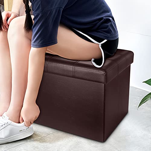 Image of Bsketa Storage Ottoman Bench,17 Inch Folding Leather Foot Rest Stool,Brown | Ottoman with Storage, Thicker Foam Padded Seat, Living Room, Dorm, Bedroom, Load 330 lbs, Easy to install,17x13x13in