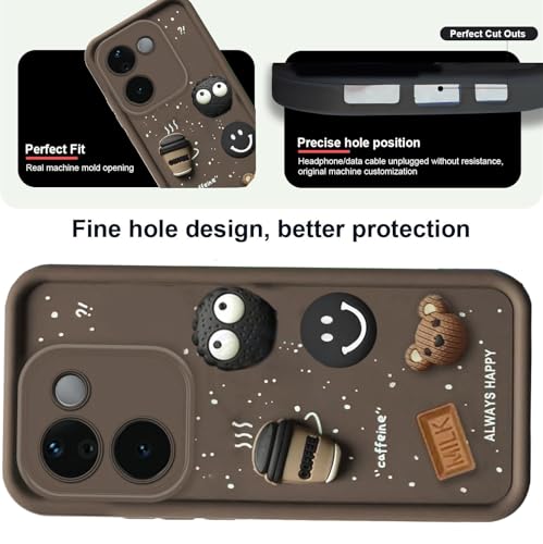 Image of GoldKart Back Case Cover Compatible for iQOO Z9s Pro 5G / Vivo T3 Pro 5G | Cute Fun Cartoon 3D Ball Coffee Silicone Case | Full Body Protection Back Cover - Brown
