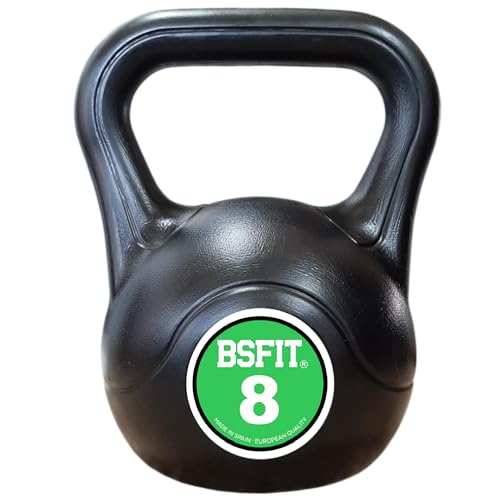 BSFIT Pesa Rusa. Pesa Kettlebell de Hormigón con Mango Ergonómico. Mancuerna Kettlebell para Entrenamiento Muscular en casa y Gimnasio. Dumbbell (8 KG)