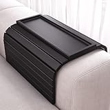 Danfoxer Sofa Arm Tray,Bamboo Folding Couch Arm Tray,Sofa Armrest Trays with Anti-Slip Pad for Drinks,Snacks,Phone,Remote Control（Black）