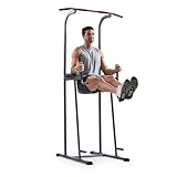 Sunny Health & Fitness Multi-Function Compact Power Tower 300 LB Weight Capacity Strength Training Fitness Equipment with Captains Chair, Dip Station, Pull Up Bar, Push Up & Core Workout - SF-XF924016