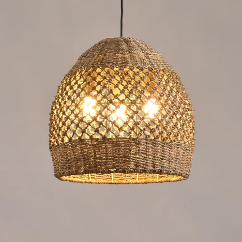 LHJIHFU Rattan Pendant Light 13.39" Boho Coastal Hanging Wicker Hand-Woven Seagrass Chandelier for Kitchen Islands Farmhouse 3-Light LHJIHFU Rattan Pendant Light 13.39" Boho Coastal Hanging Wicker Hand-Woven Seagrass Chandelier for Kitchen Islands Farmhouse 3-Light
