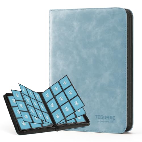 Image of Trading Card Binder, 9 Side Loading Pocket Card Album Hold Up to 540, Zipper Binder for Collection, TCG Holder for Sports, Yugioh, MTG etc. (Sky Blue 9)