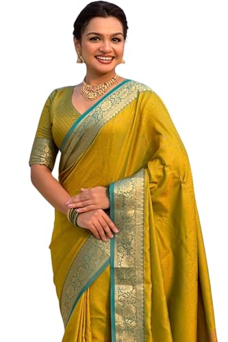 Image of SGF11 Women's Kanjivaram Pure Soft Silk Designer Saree With Blouse Piece
