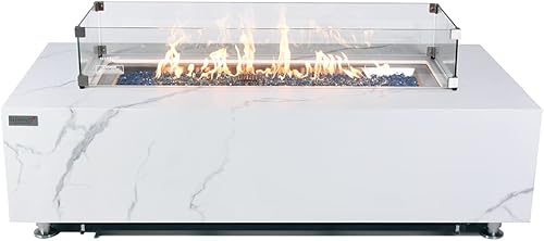 Miniatura 6 de Elementi Plus Carrara - Mesa para exteriores de 59.8 pulgadas, calentador de patio, fogatas de porcelana de mármol, encendido electrónico, cubierta