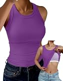GKBK Tank Top for Women Built in Bra High Neck Ribbed Basics Tops Racerback Fitted Bra Tanks Purple XS