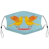 Masque anti-poussière en polyester avec filtres pour amoureux des animaux de dessin animé Oiseau Romance Masque filtrant pour femmes hommes adultes