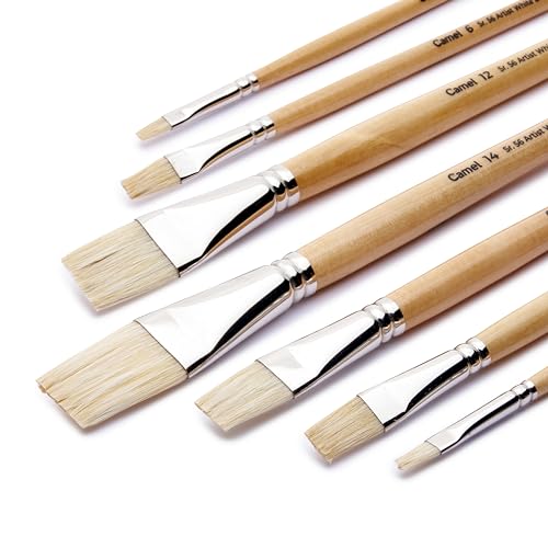 Image of Camel Paint Brush Series 56 - White Bristle Flat, Set of 7