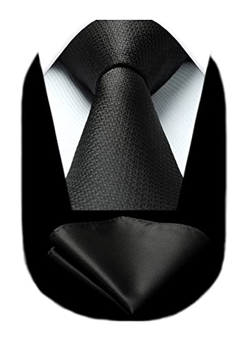 Imagen de HISDERN Corbatas de Hombre Negro Corbata de Hombres Modernas Formal Clásico Gravata para Boda Negocios Corbata y Pañuelo de Bolsillo 8