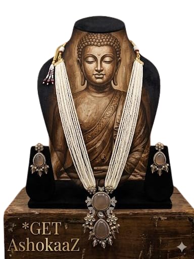 GET AshoKaaZ Multi-Strand Pearl Necklace Set with Earrings, Victorian Style, Grey Stone Pendant - Review, Price and Buying Guide