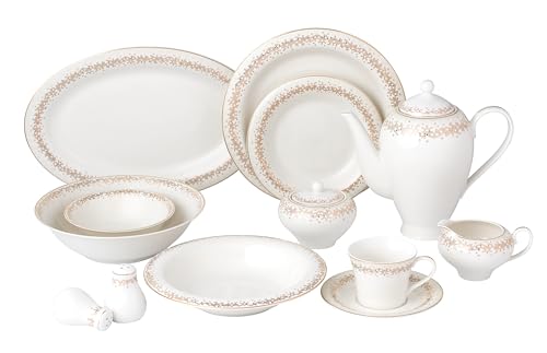 Lorren Home Trends Bone China Dinnerware Set, White with Gold