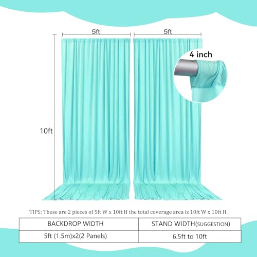 Image of 2 Panels Teal Backdrop Curtain, 10 x 10 Feet Polyester Background Curtains for Parties, Weddings, Baby Showers, Halloween, Christmas, Birthday Party Photoshoot Backdrop Curtains Decorations
