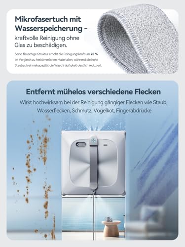 Keero Fensterputzroboter 2026 Upgrade 6Gen mit Doppelwalzenbürste, Vier Eckbürsten, 9000Pa, 6 Düsen, 110ml Wassertank, Intelligente Navigation, Reinigungsfrequenz variabel, Absturzsicherung