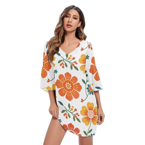 Robe d'été évasée mousseline de soie col V fluide robe fleurie vintage femme