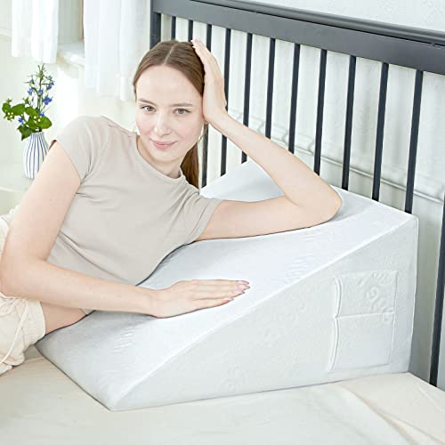 Bed Wedge Pillow, Triangle Pillow Wedge, Bamboo Cooling Memory Foam Top, Elevated Support Wedge Pillow For Relieving Acid Reflux, Heartburn, Snoring And Gerd (24" L X 24" W - 10" Thickness) #TOP19