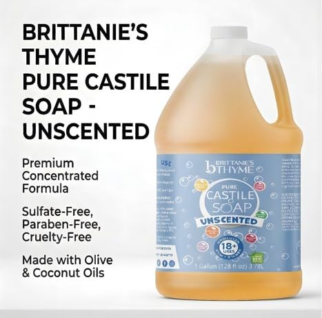 Brittanie's Pure Organic Castile Liquid Olive Oil Soap Refill, 1 Gallon Unscented | Face, Body Wash, All Purpose Cleaner, Dishes, Pets, Laundry | Vegan, Biodegradable, Made in USA - Image 2