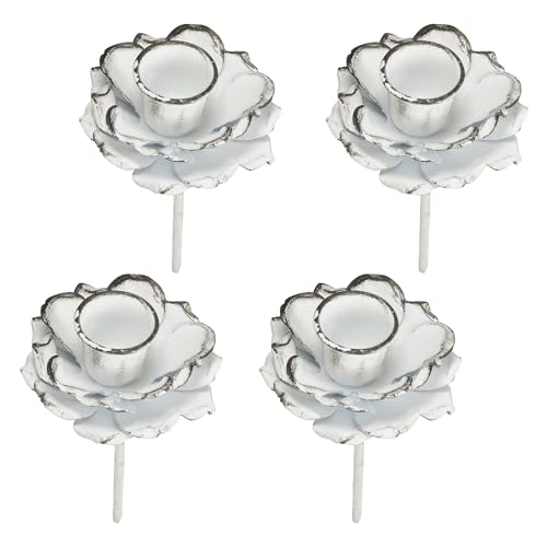 4 Kerzenhalter zum stecken in weiß - Rosenoptik aus Metall...