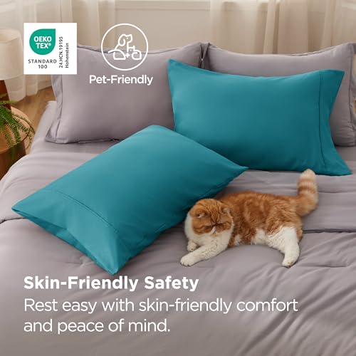 Image of Bedsure Queen Pillow Cases Set of 2 - Teal Brushed Microfiber Pillowcase 2 Pack, Super Soft and Cozy Pillow Case Covers with Envelope Closure for Kids, Wrinkle, Fade Resistant, 20x30 Inches
