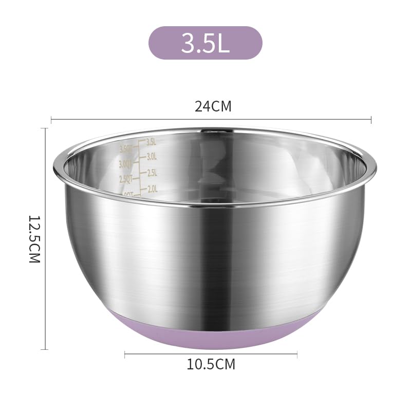 FAB4HOME Stainless Steel Mixing Bowl With Nonslip Silicone Bottom for Kitchen Baking, Cooking and Salad - Metal, Dishwasher Safe, 24cm - Image 2