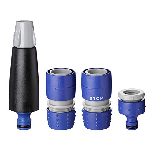 Tatay Kit de Riego Completo, Boquilla + 2 Conectores + Racor,Top line para Mangueras de 1/2(12.5mm), 5/8(15mm), Racor de Grifo Hembra 3/4 - 1/2,2 Posiciones,Fácil Instalación,Protección Solar,Azul