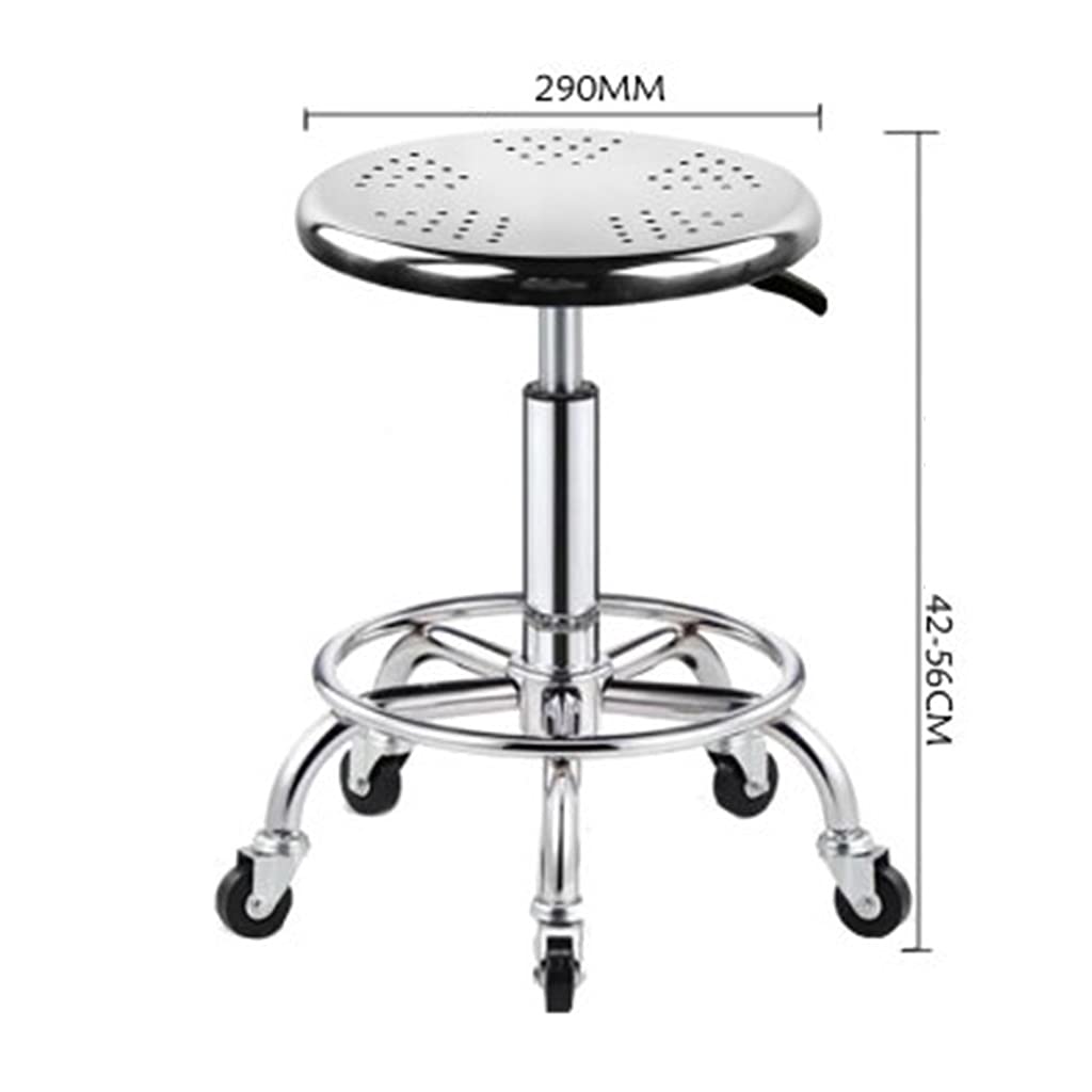 ZHOUXIAO Taburete De Trabajo Pesado Rolling Altura Giratoria Ajustable con Ruedas, Carga De Carga 440 IBS, Taburía De Trabajo De Acero Inoxidable Taburete para Laboratorio, C Silver