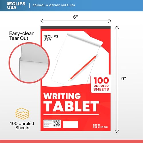Tablettes d'écriture blanches non lignées E-CLIPS USA dos aggloméré rigide 100 feuilles