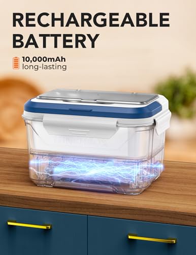 EAST OAK Cordless Electric Lunch Box for Adults, Heated Lunch Box Battery Powered with Automatic Heating, 5.5 Cups Portable Food Warmer with Removable Tray Divider