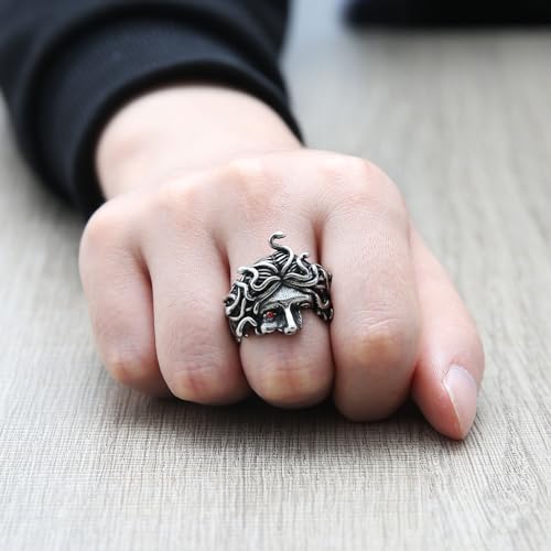 HZMAN Medusa Ring for Men Women Stainless Steel Gothic Punk Gorgon Ring Retro Greek Mythology Medusa Snake Ring Jewelry Gift2
