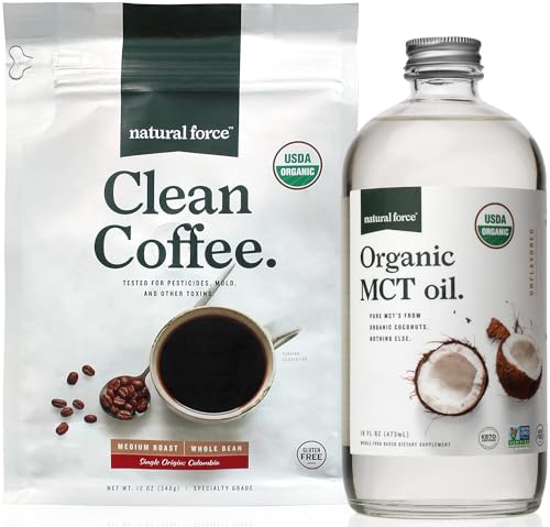 Natural Force Organic Clean Coffee Organic MCT Oil Bundle 100% Pure Coconut MCTs & Mold & Mycotoxin Free Coffee Non-GMO Keto Paleo and Vegan - 12 Oz Bag and 16 Oz Glass Bottle product thumbnail 2
