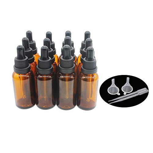 Yizhao Ambar Frasco Cuentagotas Cristal 30ml, Botellas Cuentagotas con [Pipeta Cuentagotas Cristal], para Aceite Esencial, Masaje,Fragancia, Aromaterapia, Laboratorio, E-Líquidos - 12Pcs