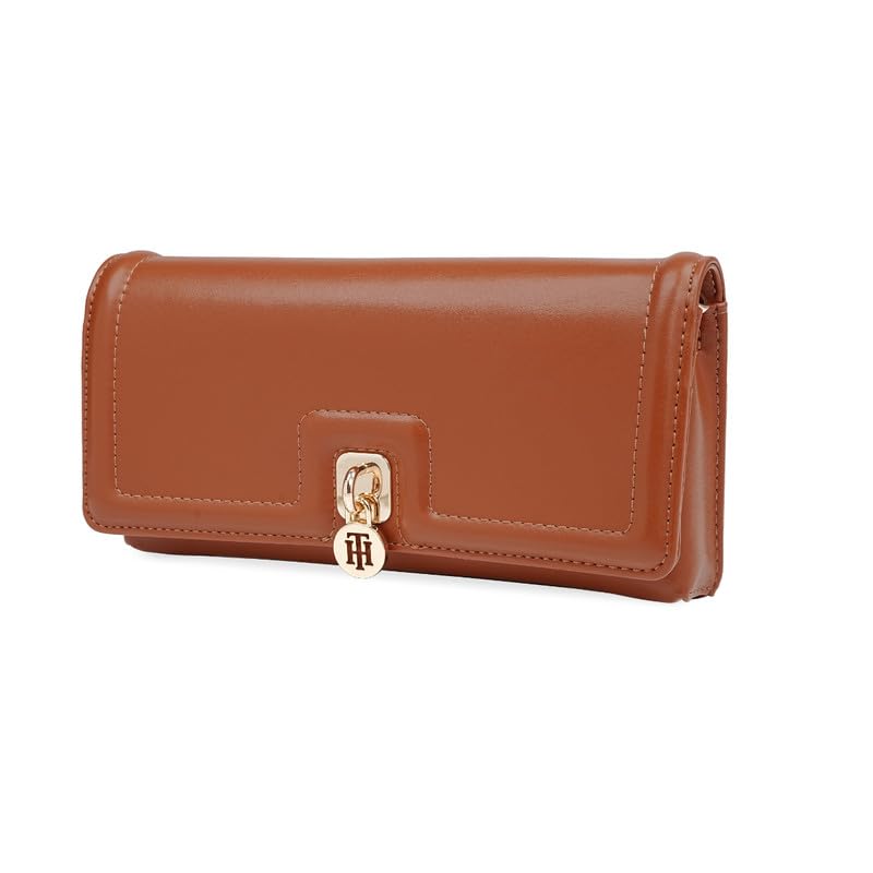 Image of Tommy Hilfiger Women's Flap Wallet with Detachable Sling Lumiere - Tan | PU Solid Finish | | No. of Compartment - 2 | Stylish Clutch for Women