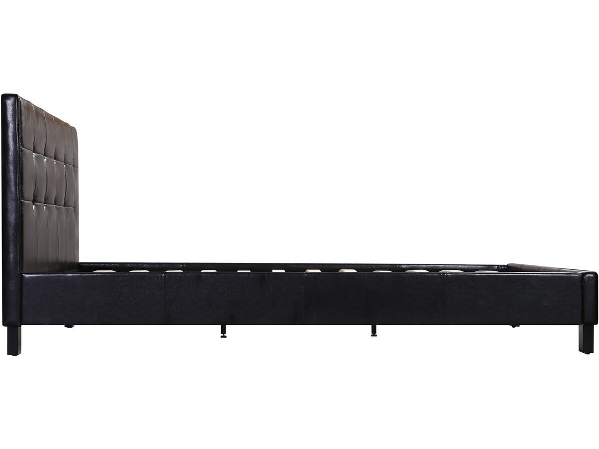 Habitat et Jardin - Lit Double Julia en Simili Noir 140 x 190 cm | Cadre de Lit 2 Places | Sommier et Tête de Lit Inclus | Support à Lattes en Bois