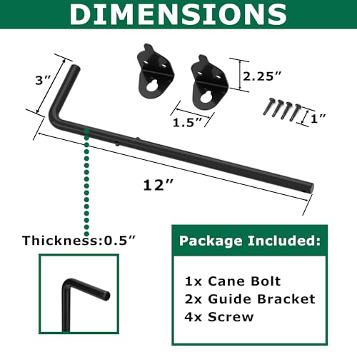 Image of 12 inch Heavy Duty Cane Bolt Gate Drop Rod for Vinyl Gate Latch, Cane Bolts for Gates for Wood PVC Vinyl Metal Fences Gates-1 Pack