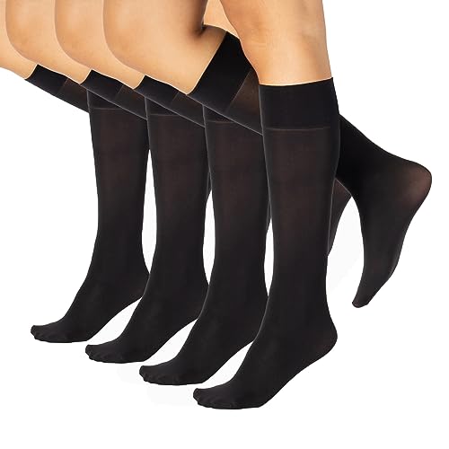 CALZITALY 4 Paires Mi-Bas Au Genou Opaque, Chaussettes Hautes En Microfibre | Noir, Bleu | 40 DEN | Bonnetterie Italienne (Taille unique, Noir)
