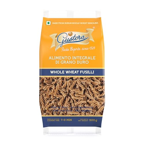Image of Gustora Whole Wheat Fusilli Pasta, 1kg (Pack of 6 x 500g) | Authentic Italian Pasta with Al Dente Texture | 100% Durum Whole Wheat Semolina | Zero Maida | High Fibre | Vegetarian