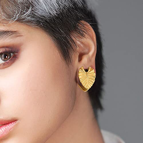 Earblity 2Pcs 10Mm/00G Gold Novelty Leaf Saddle Hanger Gauges Plugs For Stretched Ears, Hypoallergenic 316 Stainless Steel Ear Tunnels Gauges Body Piercing Jewelry For Men Women #TOP1