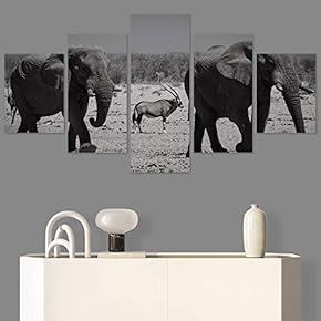 SIGNWIN 5 Panel Canvas Wall Art Animals Black...