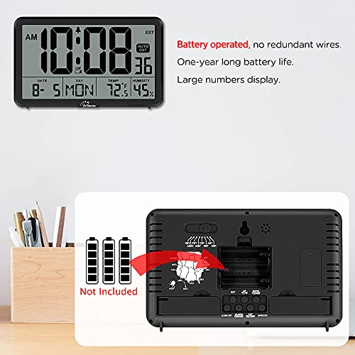 Wallarge Auto Set Digital Wall Clock Battery Operated, Desk Clocks With Temperature, Humidity And Date, Large Display Digital Calendar Alarm Clock For Elderly thumb #3