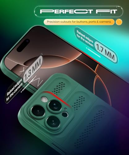 Image of WOW IMAGINE Ultimate Silicone Back Cover Case for iPhone 16 Pro Max | Heat Dissipation Thin Soft TPU | 360 Camera Protection | Breathable Cooling Holes - Forest Green
