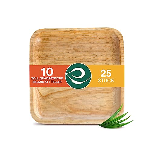ECO SOUL 100% kompostierbare 25 cm, quadratische Palmblatt Teller [25...