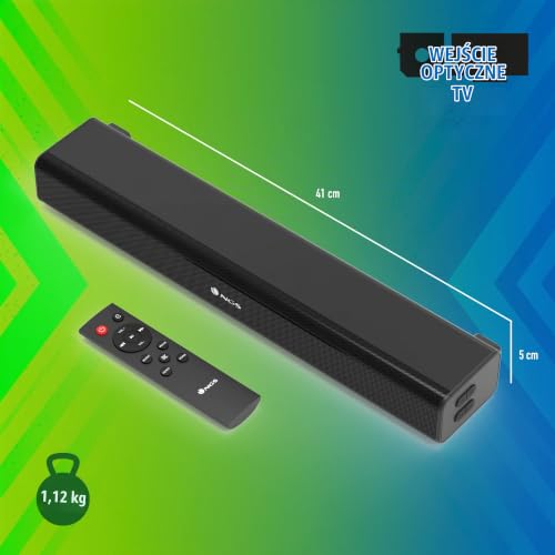 NGS SUBWAY - Soundbar o mocy 40w, Kompatybilny z technologią Blutooth 5.0, Wejścia: Optyczne/AUX/USB, Pilot zdalnego sterowania