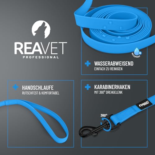 ReaVET Schleppleine für Hunde 5 Meter, Blau I Robuste & wasserfeste Hundeleine lang I Übungsleine mit Griff, Trainingsleine Laufleine für große & kleine Hunde