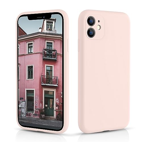 CALOOP Slim-Fit for iPhone 11 Case,Skin Soft Liquid Silicone,Sturdy Hard Frame Shockproof Cover with Anti-Scratch Microfiber Lining,Full Protection for Screen and Lens,6.1 inch(Chalk Pink)