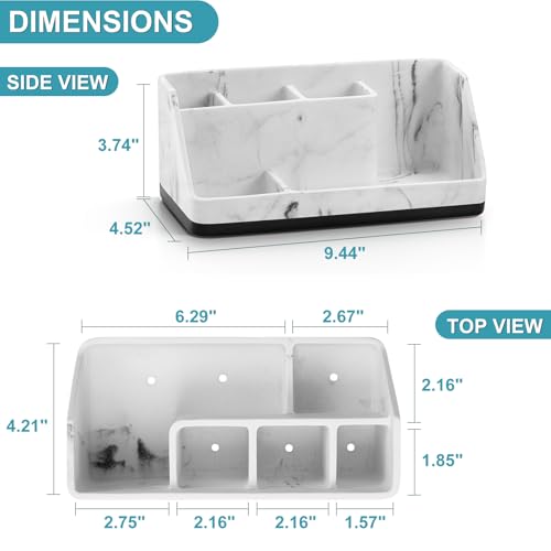 VITVITI Toothbrush Holder for Bathroom, Resin Bathroom Organizer Countertop Sink, Bathroom Counter Organizer Accessories 5 Compartment Storage for Toothpaste/Vanity, White Marble Color
