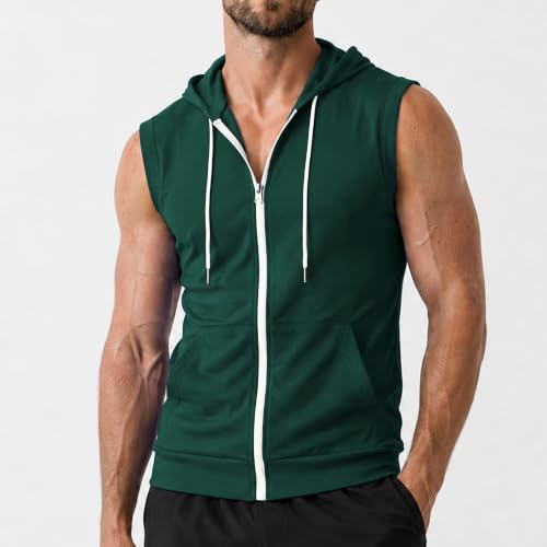 Image of Ohoo Mens Slim Fit Sleeveless Lightweight Zip Up Hooded Sweatshirt Vest Hoodie