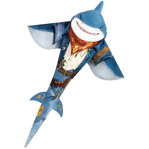 68" Large Shark Kite for Kids & Adults — 3D Realistic Ocean Predator Design, Durable Ripstop Nylon, Easy Fly Single Line Beach Kite with Long Tail & 300ft String, Outdoor Toys Gift for Boys（Cowboy）