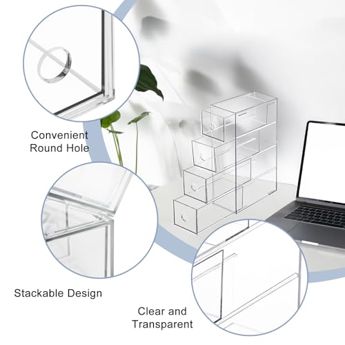 3 Packs Schubladenbox Schreibtisch mit 8 Schubladen, Acryl Stapelbar Schreibtisch Organizer Schubladen, Klar Schubladenbox Klein Make-up, Sonnenbrillen Stationery Organizer für Büro (3 Packs)
