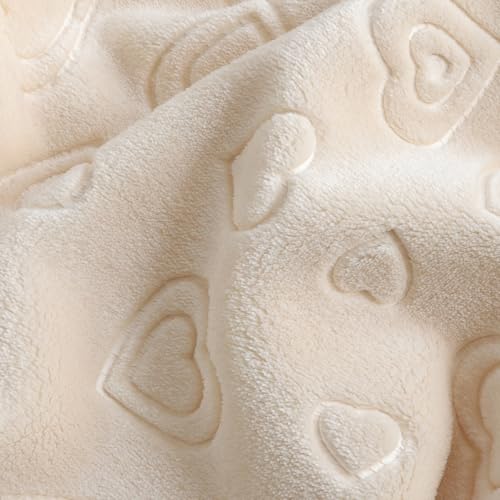 Image of BORITAR Baby Blanket with Heart Design for Girls Ultra Soft Fleece Warm and Lightweight Blankets for Infant Toddler Newborn, 30x40 Inch, Beige