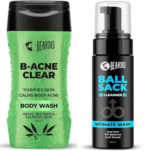 Image of BEARDO B-acne Clear Body Wash & Ball Sack Intimate Wash For Men | Body Acne Clear 2 Items in the set